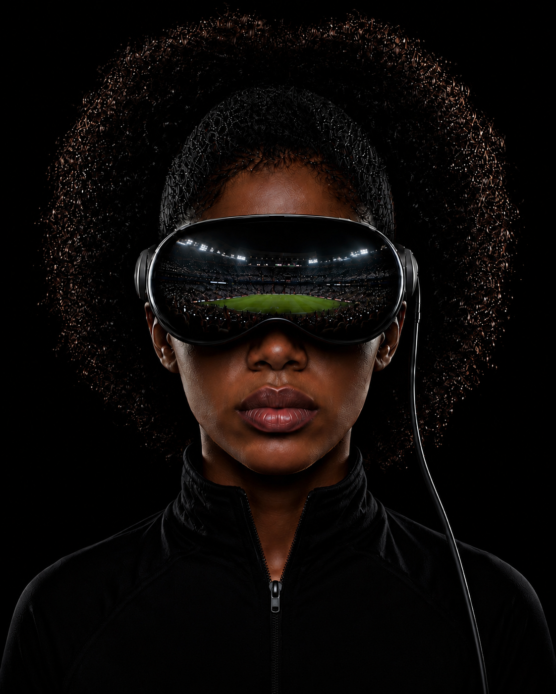 Viewer wearing Apple Vision Pro inside a live stadium moment