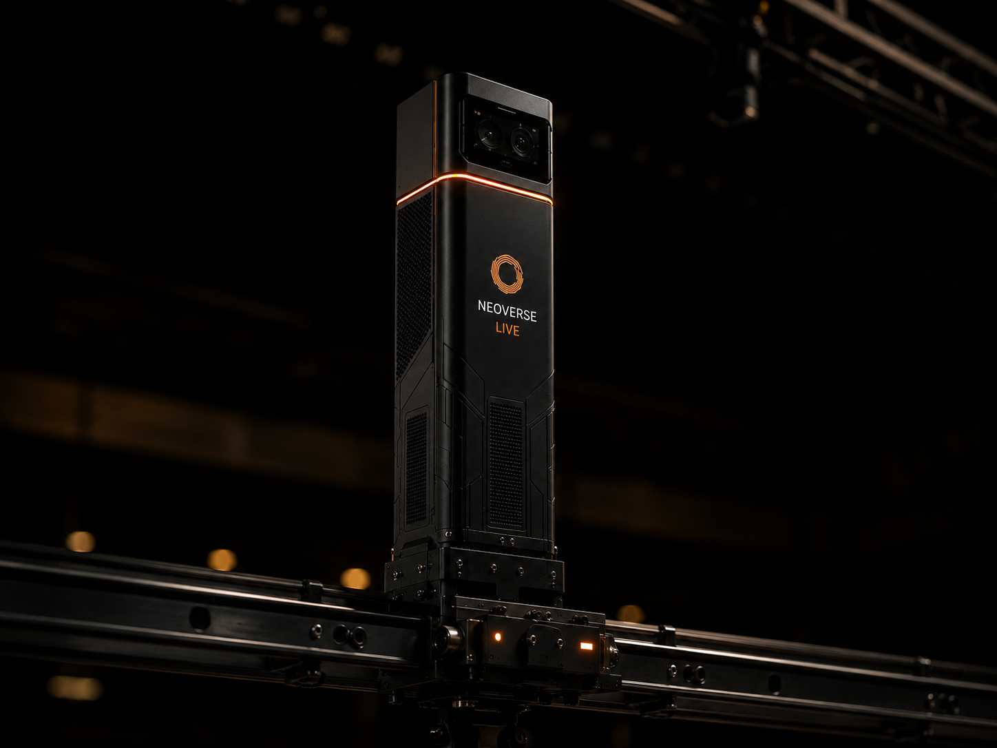 NeoVerse Live spatial capture totem suspended on overhead rail